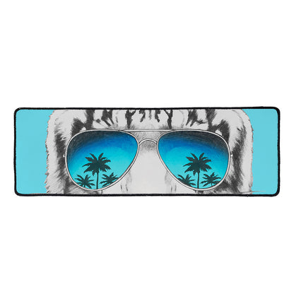 White Tiger With Sunglasses Print Long Kitchen Mat