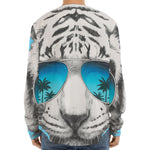 White Tiger With Sunglasses Print Long Sleeve Baseball Jersey