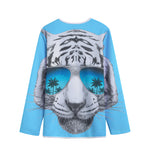 White Tiger With Sunglasses Print Long Sleeve Short Coat