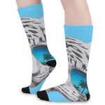 White Tiger With Sunglasses Print Long Socks