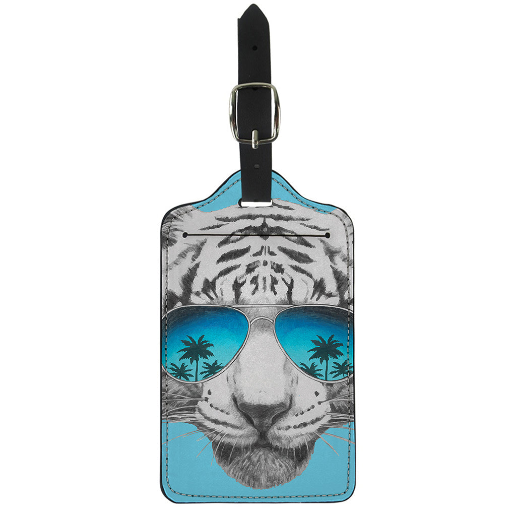 White Tiger With Sunglasses Print Luggage Tag