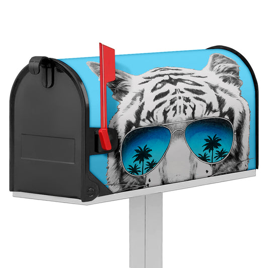 White Tiger With Sunglasses Print Mailbox Cover