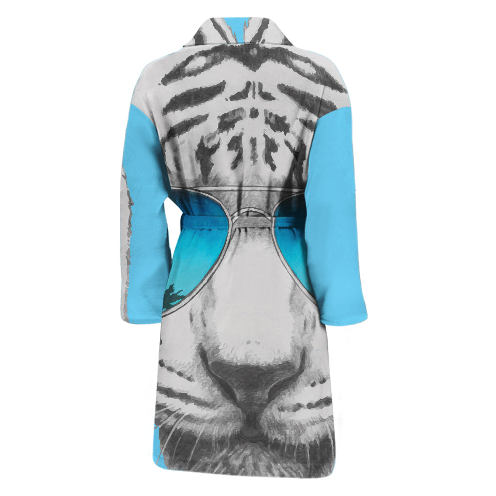 White Tiger With Sunglasses Print Men's Bathrobe