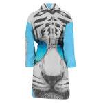White Tiger With Sunglasses Print Men's Bathrobe