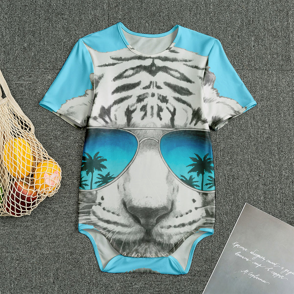 White Tiger With Sunglasses Print Men's Bodysuit