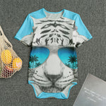 White Tiger With Sunglasses Print Men's Bodysuit