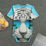 White Tiger With Sunglasses Print Men's Bodysuit