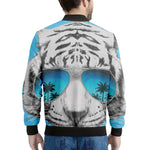 White Tiger With Sunglasses Print Men's Bomber Jacket