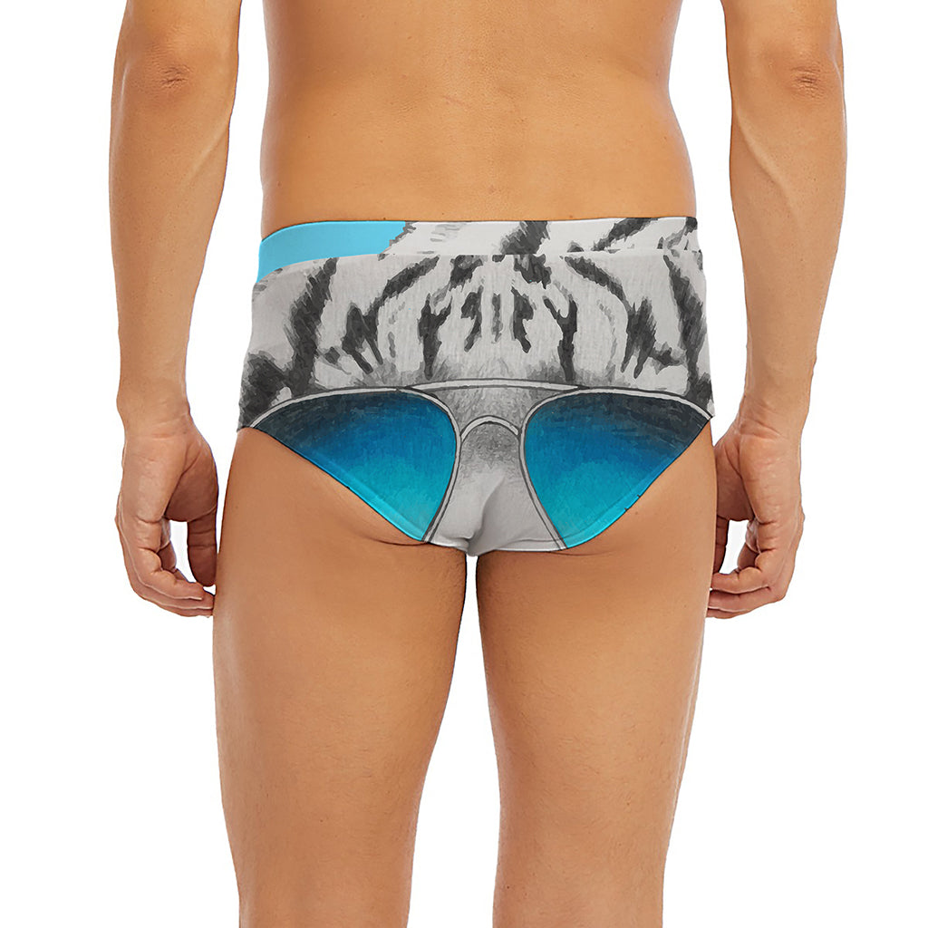 White Tiger With Sunglasses Print Men's Briefs