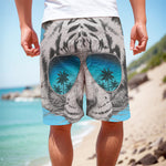 White Tiger With Sunglasses Print Men's Cargo Shorts