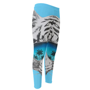 White Tiger With Sunglasses Print Men's Compression Pants