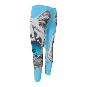 White Tiger With Sunglasses Print Men's Compression Pants