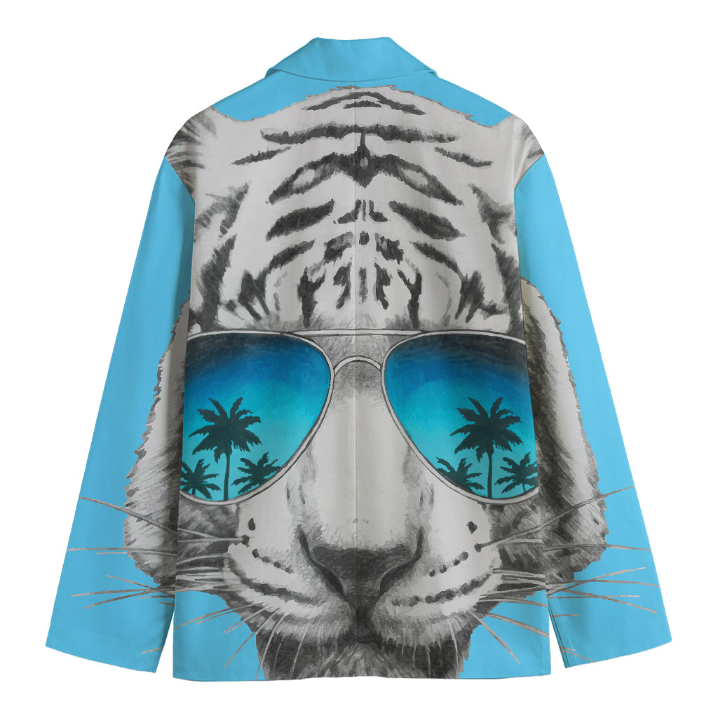 White Tiger With Sunglasses Print Men's Cotton Blazer