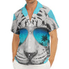 White Tiger With Sunglasses Print Men's Deep V-Neck Shirt