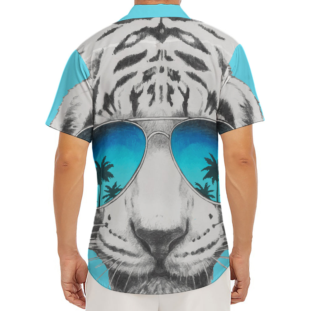 White Tiger With Sunglasses Print Men's Deep V-Neck Shirt