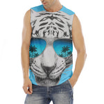 White Tiger With Sunglasses Print Men's Fitness Tank Top