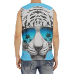 White Tiger With Sunglasses Print Men's Fitness Tank Top
