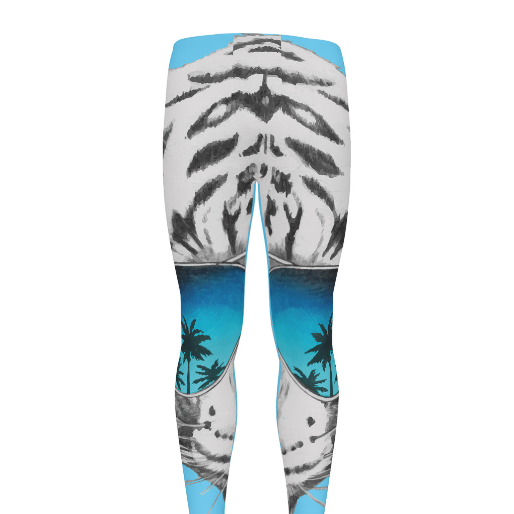 White Tiger With Sunglasses Print Men's leggings