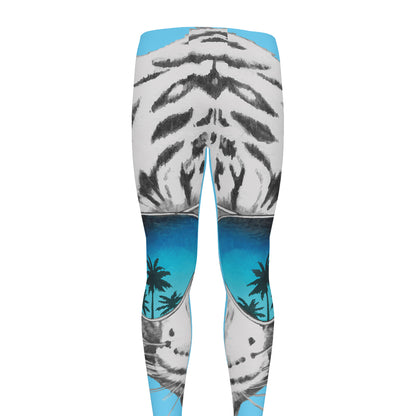 White Tiger With Sunglasses Print Men's leggings