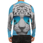 White Tiger With Sunglasses Print Men's Long Sleeve Rash Guard