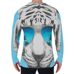 White Tiger With Sunglasses Print Men's Long Sleeve T-Shirt