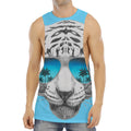 White Tiger With Sunglasses Print Men's Muscle Tank Top