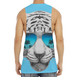 White Tiger With Sunglasses Print Men's Muscle Tank Top