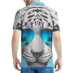 White Tiger With Sunglasses Print Men's Polo Shirt