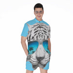 White Tiger With Sunglasses Print Men's Rompers