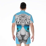 White Tiger With Sunglasses Print Men's Rompers