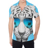 White Tiger With Sunglasses Print Men's Shirt