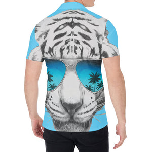 White Tiger With Sunglasses Print Men's Shirt