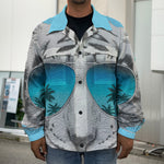 White Tiger With Sunglasses Print Men's Shirt Jacket