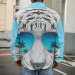 White Tiger With Sunglasses Print Men's Shirt Jacket