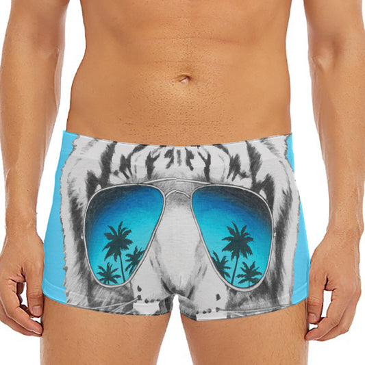White Tiger With Sunglasses Print Men's Short Boxer Briefs