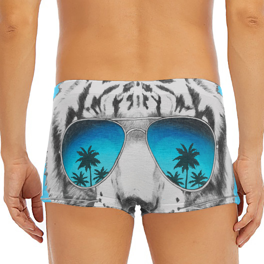White Tiger With Sunglasses Print Men's Short Boxer Briefs