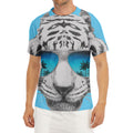 White Tiger With Sunglasses Print Men's Short Sleeve Rash Guard