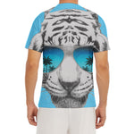 White Tiger With Sunglasses Print Men's Short Sleeve Rash Guard