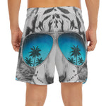 White Tiger With Sunglasses Print Men's Split Running Shorts