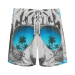 White Tiger With Sunglasses Print Men's Sports Shorts