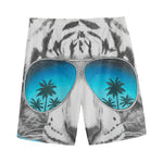 White Tiger With Sunglasses Print Men's Sports Shorts