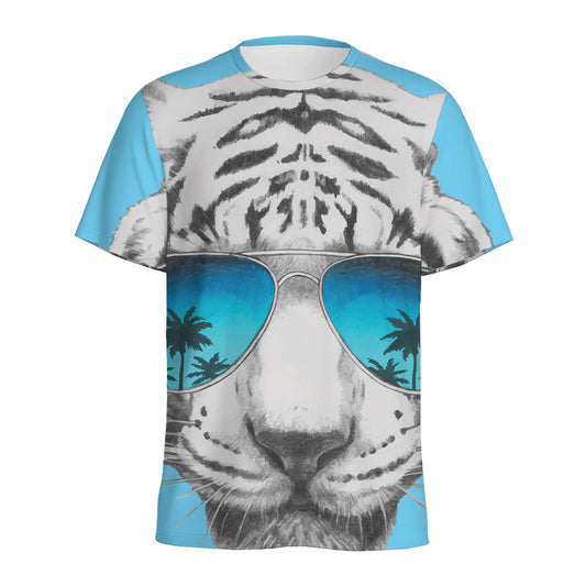 White Tiger With Sunglasses Print Men's Sports T-Shirt