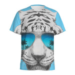 White Tiger With Sunglasses Print Men's Sports T-Shirt