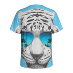 White Tiger With Sunglasses Print Men's Sports T-Shirt
