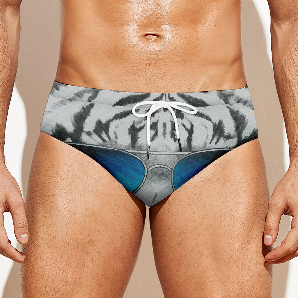 White Tiger With Sunglasses Print Men's Swim Briefs