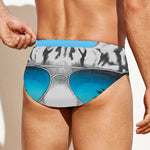 White Tiger With Sunglasses Print Men's Swim Briefs