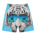 White Tiger With Sunglasses Print Men's Swim Trunks