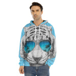 White Tiger With Sunglasses Print Men's Velvet Pullover Hoodie