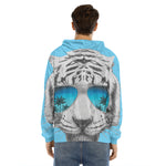 White Tiger With Sunglasses Print Men's Velvet Pullover Hoodie