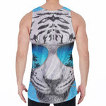 White Tiger With Sunglasses Print Men's Velvet Tank Top